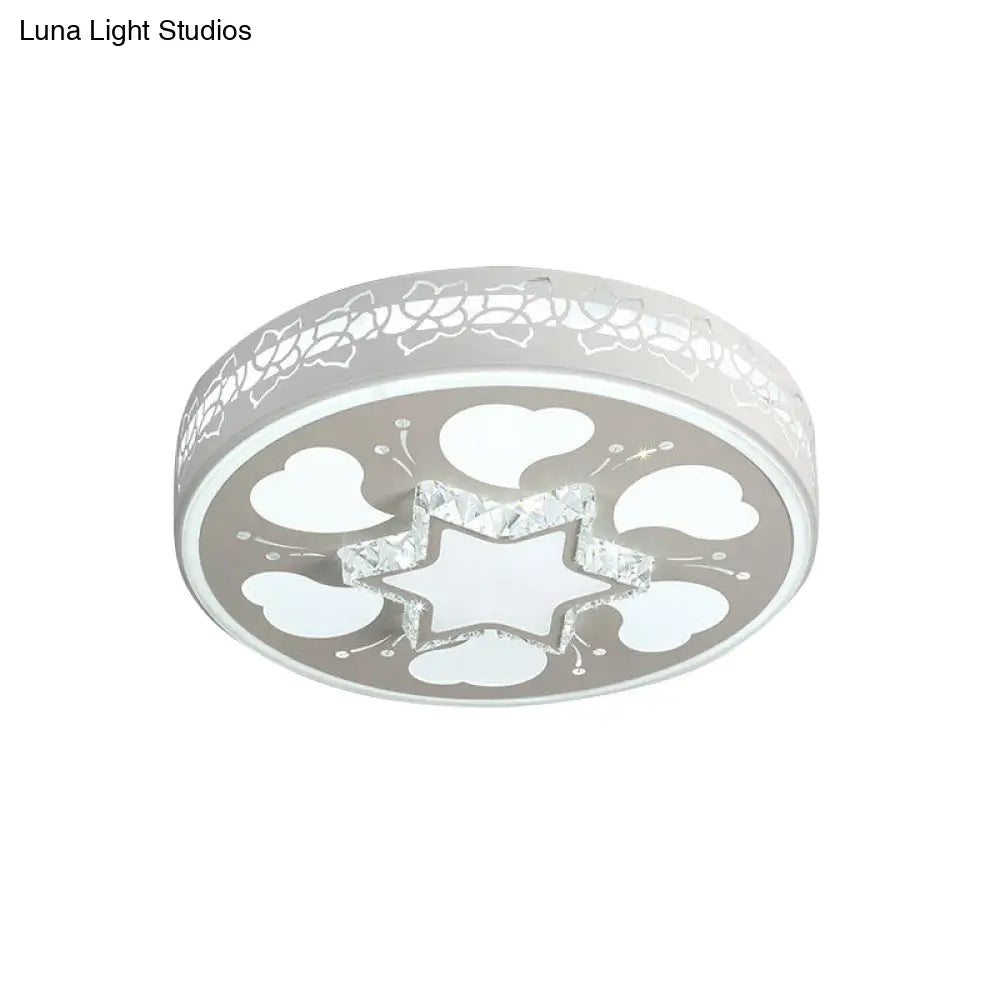 Modern Led Crystal Ceiling Light With Unique Side Design – Star/Flower Flush Mount In White