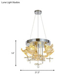 Modern Led Crystal Chandelier Lamp For Dining Room - Amber Flower Pendant Lighting