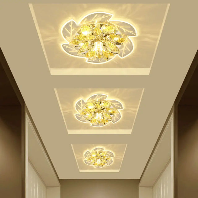 Modern Led Crystal Flower Ceiling Light Flush Mount Clear
