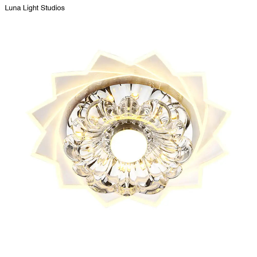 Modern Led Crystal Flower Flushmount Light - Warm/White Corridor Ceiling Fixture