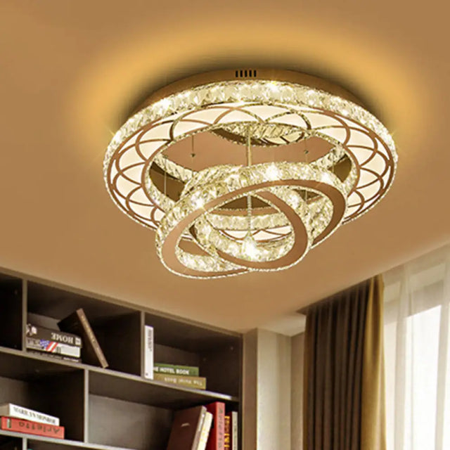 Modern Led Crystal Flush Mount Ceiling Lamp In Chrome - 23.5/31.5 Wide Ring Ideal For Living Room