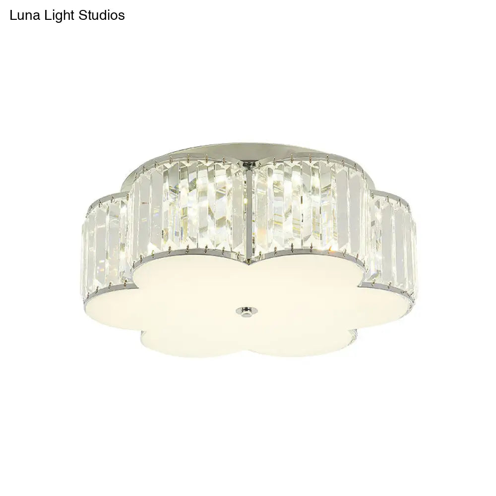 Modern Led Crystal Flush Mount Ceiling Lamp In White With Acrylic Diffuser
