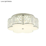 Modern Led Crystal Flush Mount Ceiling Lamp In White With Acrylic Diffuser