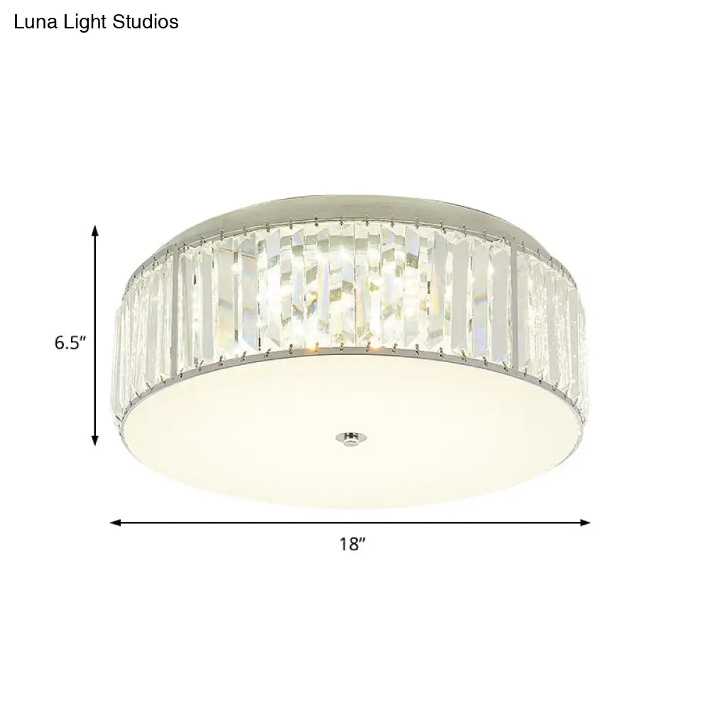 Modern Led Crystal Flush Mount Ceiling Lamp In White With Acrylic Diffuser