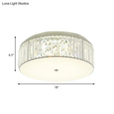 Modern Led Crystal Flush Mount Ceiling Lamp In White With Acrylic Diffuser