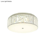 Modern Led Crystal Flush Mount Ceiling Lamp In White With Acrylic Diffuser