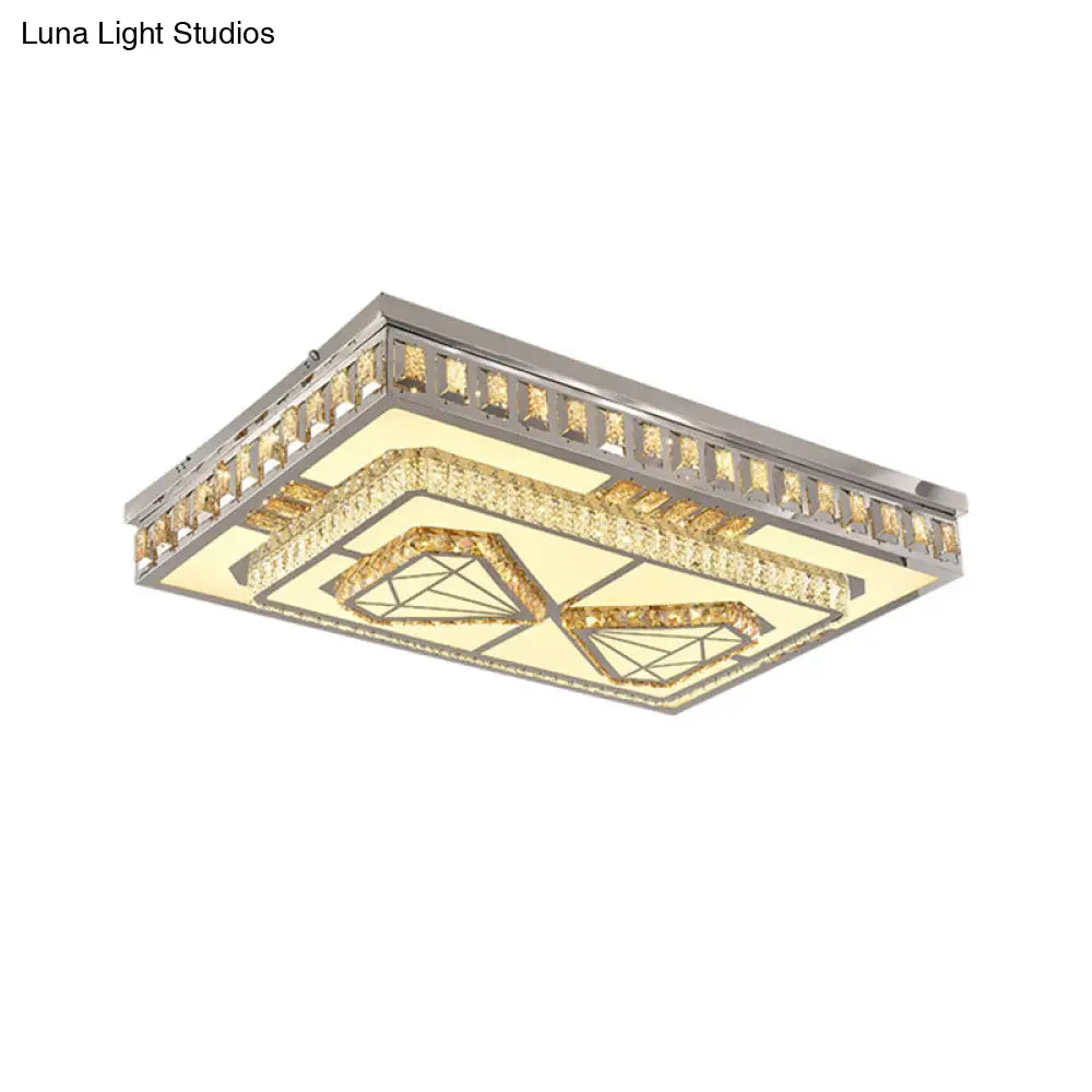 Modern Led Crystal Flush Mount Ceiling Light In Chrome With Diamond Design
