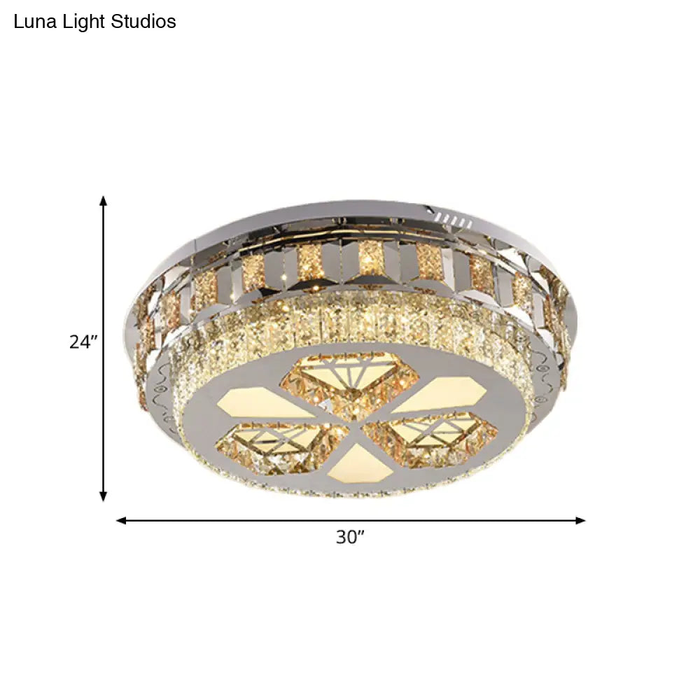 Modern Led Crystal Flush Mount Ceiling Light In Chrome With Diamond Design