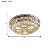 Modern Led Crystal Flush Mount Ceiling Light In Chrome With Diamond Design