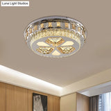Modern Led Crystal Flush Mount Ceiling Light In Chrome With Diamond Design