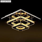 Modern Led Crystal Flush Mount Ceiling Light With Beveled Square Design For Corridor Chrome Finish