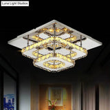 Modern Led Crystal Flush Mount Ceiling Light With Beveled Square Design For Corridor Chrome Finish