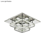 Modern Led Crystal Flush Mount Ceiling Light With Beveled Square Design For Corridor Chrome Finish