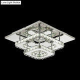 Modern Led Crystal Flush Mount Ceiling Light With Beveled Square Design For Corridor Chrome Finish