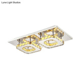 Modern Led Crystal Flush Mount Ceiling Light With Beveled Square Design For Corridor Chrome Finish