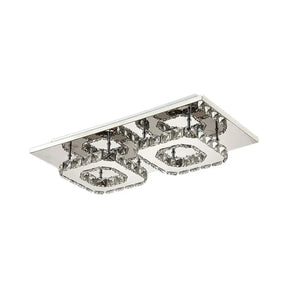 Modern Led Crystal Flush Mount Ceiling Light With Beveled Square Design For Corridor Chrome Finish