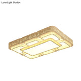 Modern Led Crystal Flush Mount Lamp: White Rectangular Design With Laser - Cut City Pattern