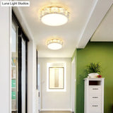 Modern Led Crystal Flush Mount Spotlight In Black/White - Round/Square Corridor Lighting