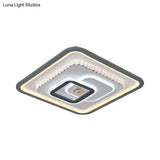 Modern Led Crystal Flushmount Ceiling Lamp - Black & White Square Design For Sleeping Room