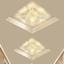 Modern Led Crystal Flushmount Ceiling Light - Square Clear Glass Chrome Finish Ideal For Porch /