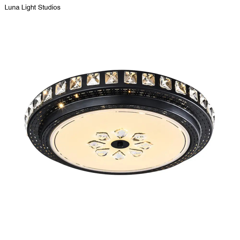 Modern Led Crystal Flushmount Lamp In Black For Sleek Bedroom Lighting