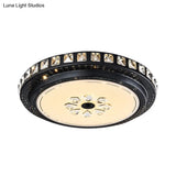 Modern Led Crystal Flushmount Lamp In Black For Sleek Bedroom Lighting