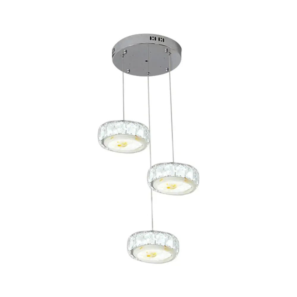 Modern Led Hanging Lamp Kit With Crystal Circle And Jade Flower Design In Chrome