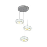 Modern Led Hanging Lamp Kit With Crystal Circle And Jade Flower Design In Chrome