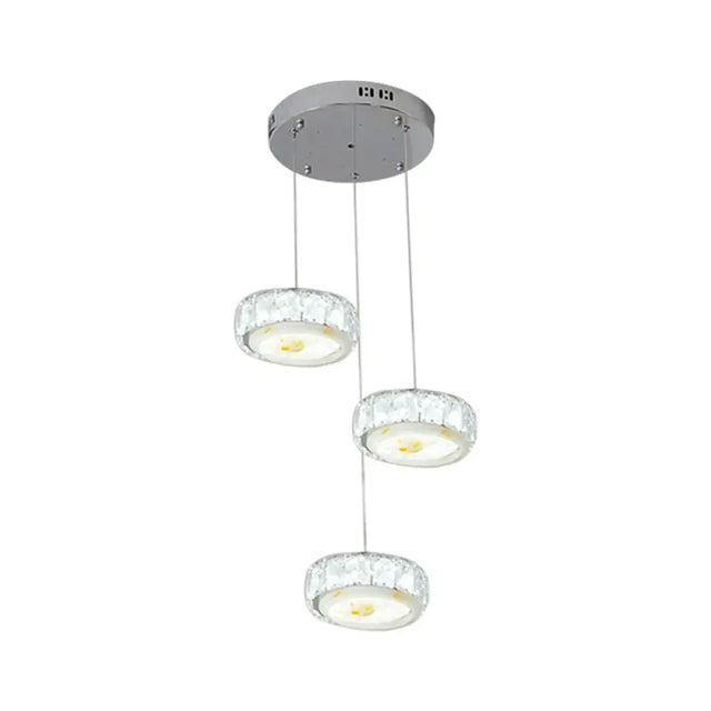 Modern Led Hanging Lamp Kit With Crystal Circle And Jade Flower Design In Chrome