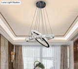 Modern Led Crystal Pendant Lamp: 2-Tier Circular Carousel Design Minimalistic Prismatic Ideal For
