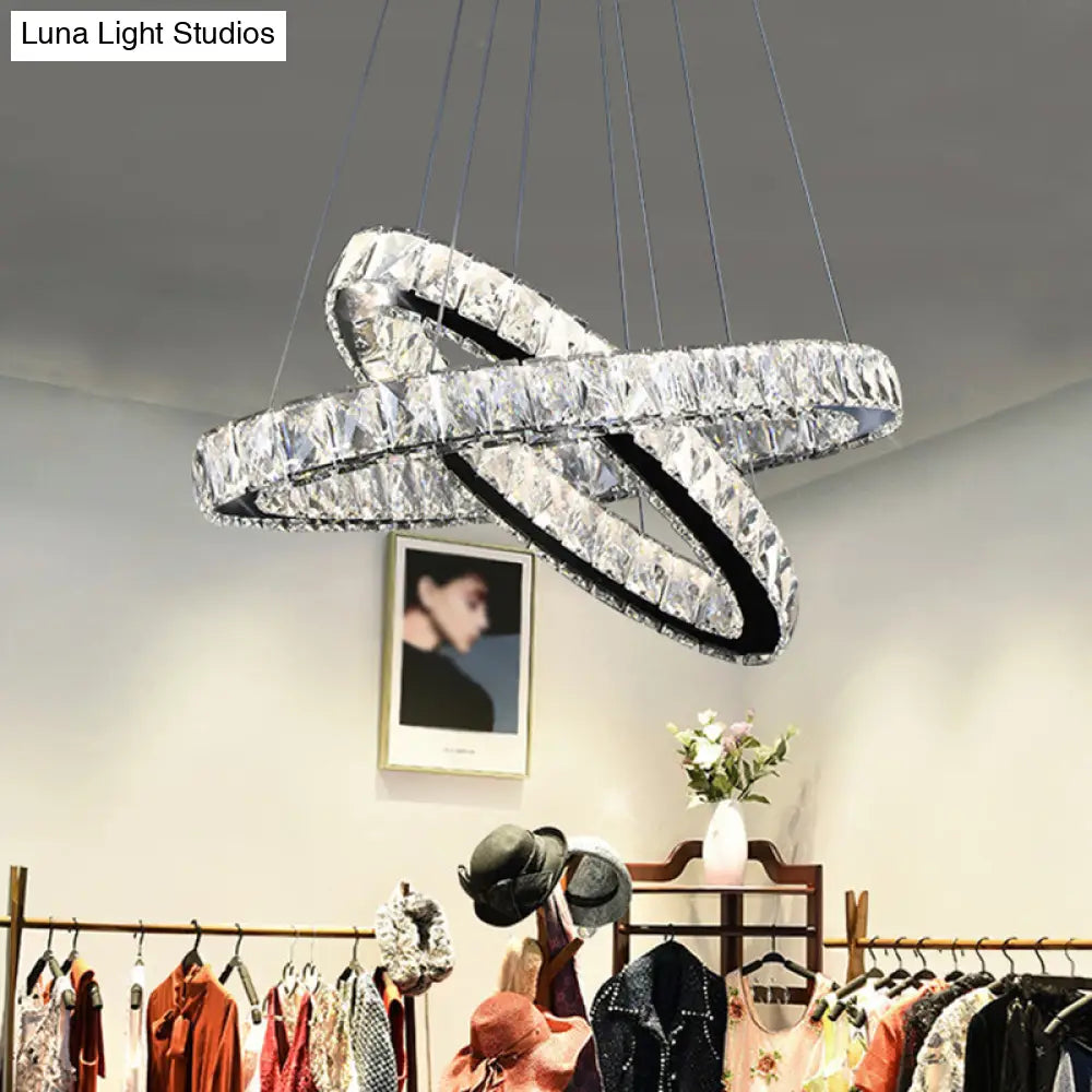 Modern Led Crystal Pendant Lamp: 2-Tier Circular Carousel Design Minimalistic Prismatic Ideal For
