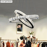 Modern Led Crystal Pendant Lamp: 2-Tier Circular Carousel Design Minimalistic Prismatic Ideal For
