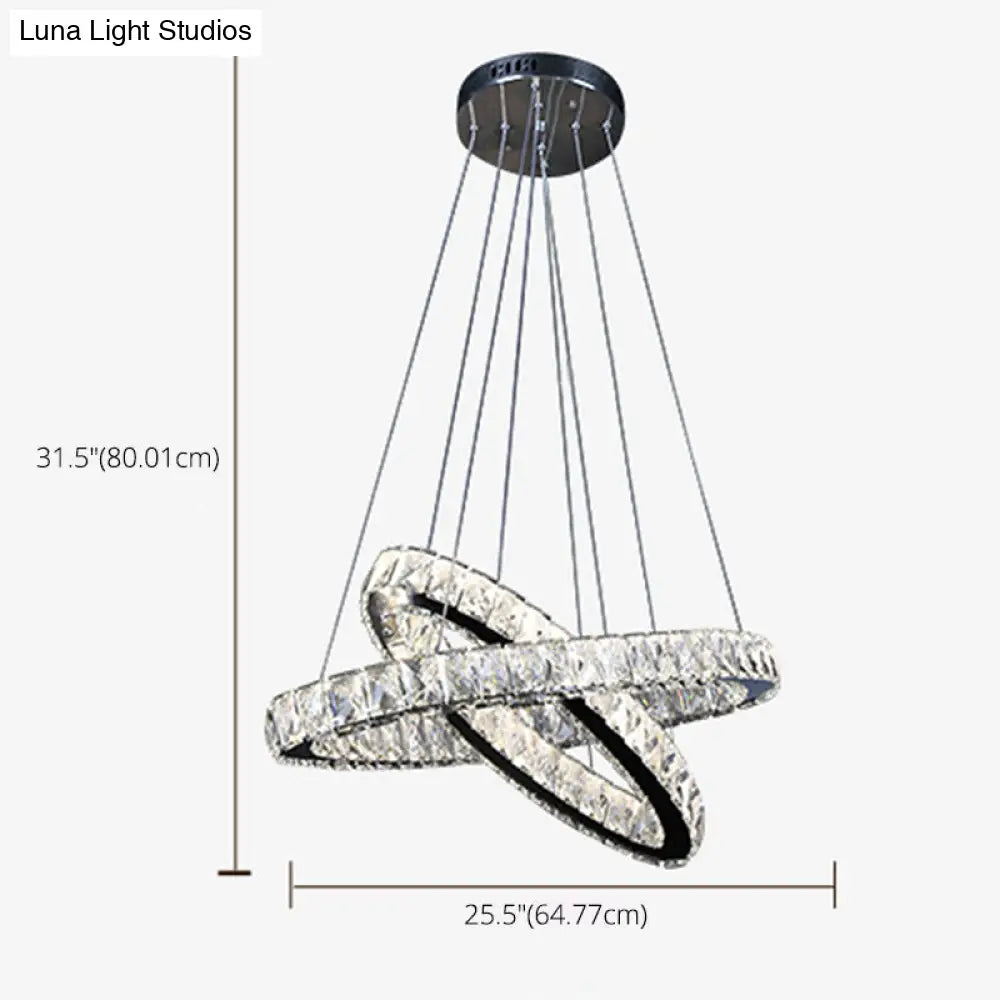 Modern Led Crystal Pendant Lamp: 2-Tier Circular Carousel Design Minimalistic Prismatic Ideal For