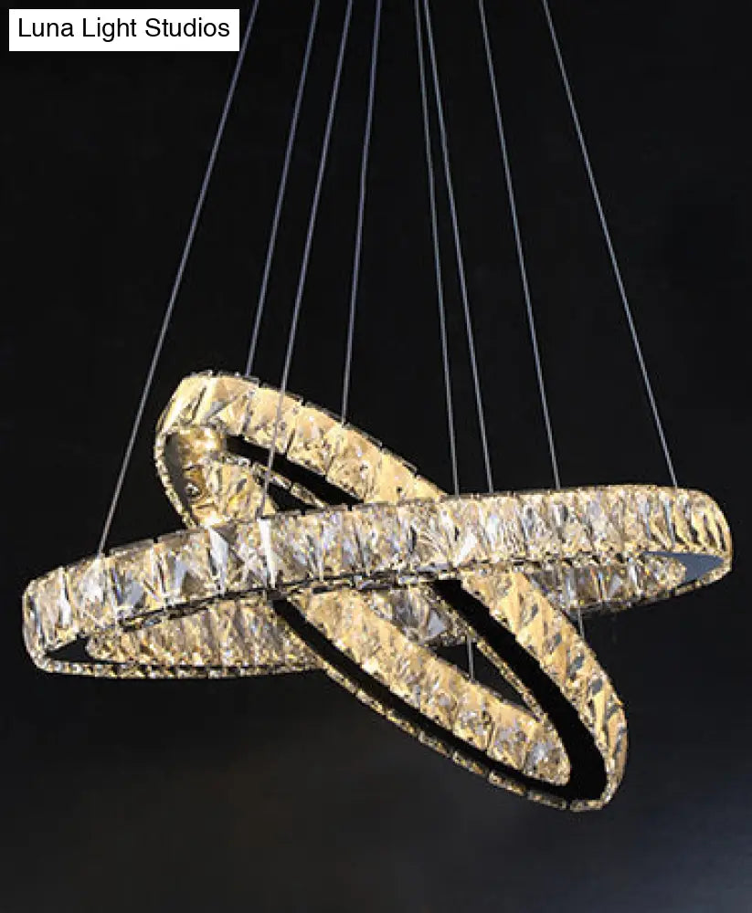 Modern Led Crystal Pendant Lamp: 2-Tier Circular Carousel Design Minimalistic Prismatic Ideal For