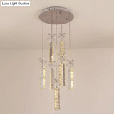Modern Led Crystal Pendant Light With Chrome Canopy - Linear And Flower Drop Design