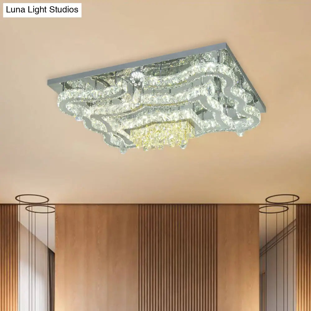 Modern Led Crystal Polished Chrome Semi Flush Ceiling Light With Tiered Scallops And