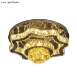 Modern Led Crystal Polished Chrome Semi Flush Ceiling Light With Tiered Scallops And