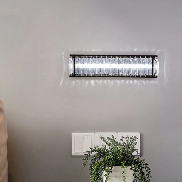 Modern Led Crystal Rectangular Sconce: Black Wall Mounted Bedside Lighting