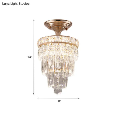 Modern Led Crystal Semi Flush Ceiling Light In Gold Tone