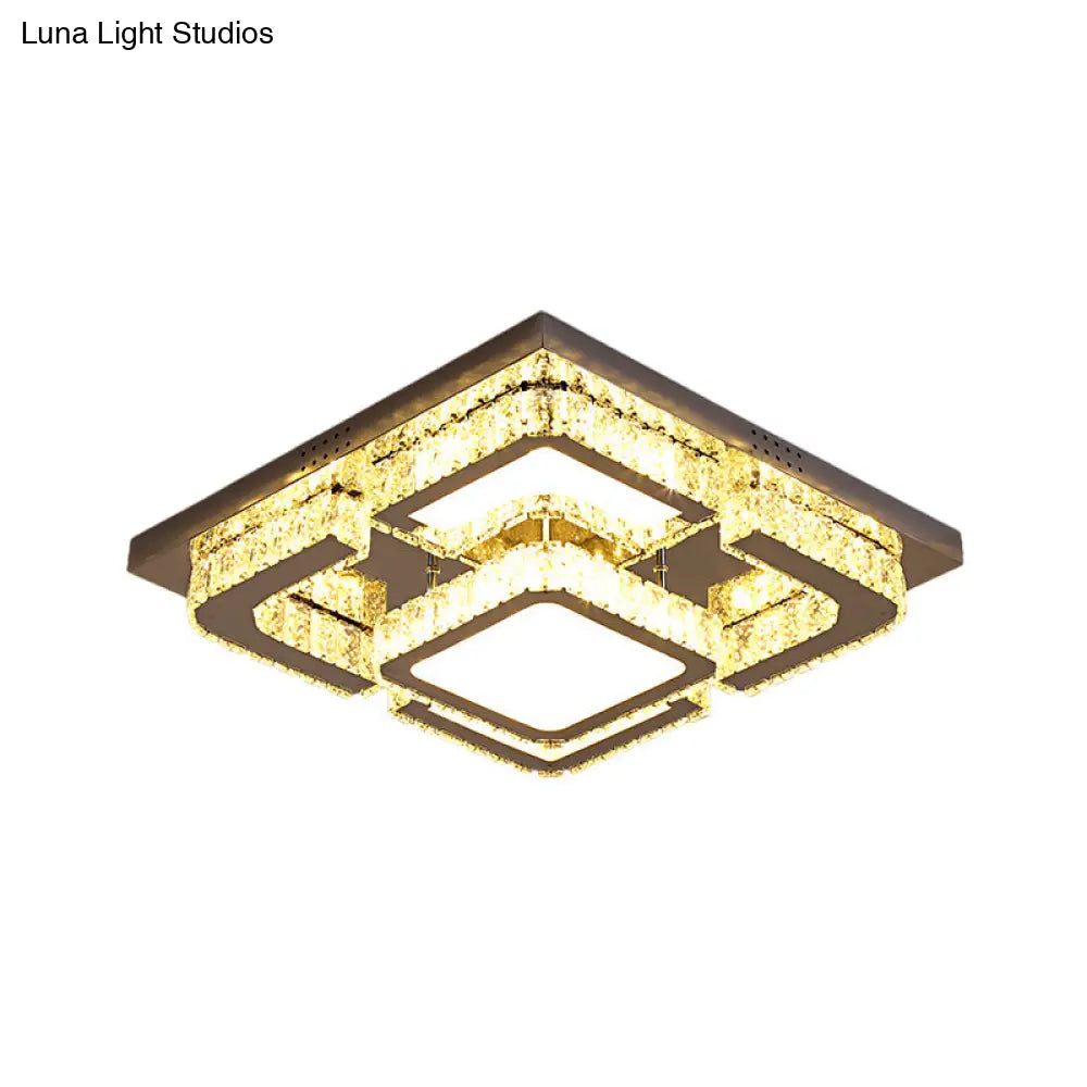 Modern Led Crystal Semi Flush Ceiling Light - Square Shape With Rectangular-Cut Crystals Stainless