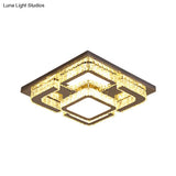 Modern Led Crystal Semi Flush Ceiling Light - Square Shape With Rectangular-Cut Crystals Stainless