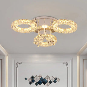 Modern Led Crystal Semi Flush Lamp With Nickel Hoop And Flower Design For Close To Ceiling Lighting