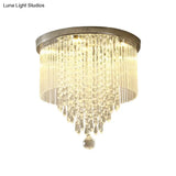 Modern Led Crystal Shade Chrome Flushmount Light 8’/19.5’ Wide Cylinder Ceiling Lamp
