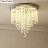 Modern Led Crystal Shade Chrome Flushmount Light 8’/19.5’ Wide Cylinder Ceiling Lamp