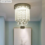 Modern Led Crystal Shade Chrome Flushmount Light 8’/19.5’ Wide Cylinder Ceiling Lamp