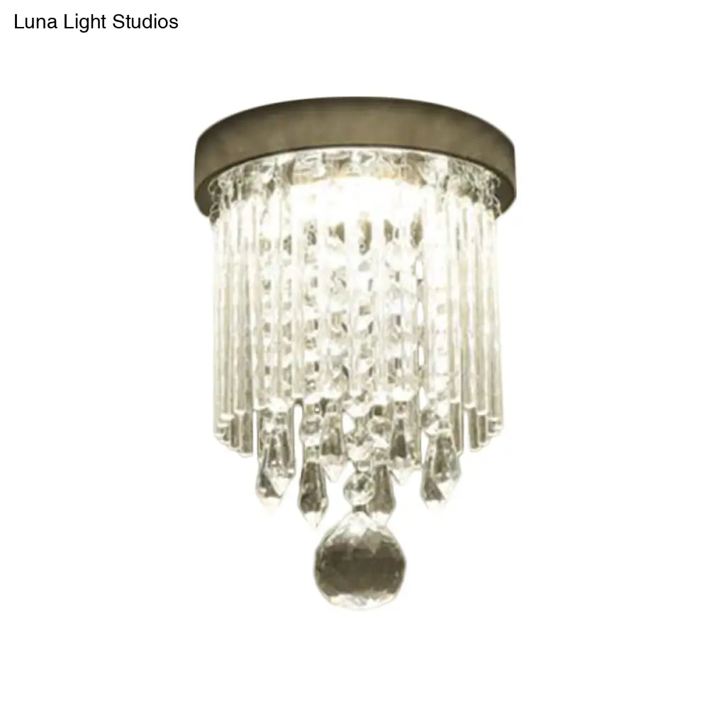 Modern Led Crystal Shade Chrome Flushmount Light 8’/19.5’ Wide Cylinder Ceiling Lamp