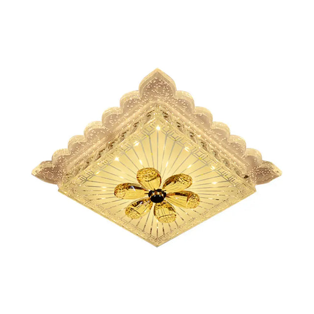 Modern Led Crystal Square Flush Mount Ceiling Light Fixture In Warm/White With Scalloped Edge