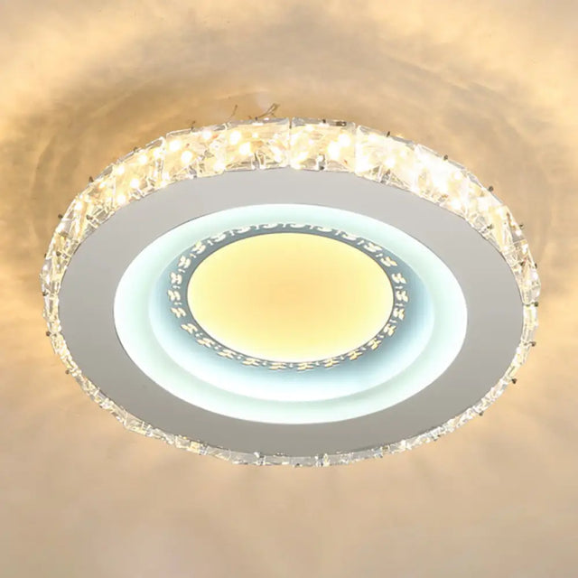 Modern Led Crystal Stainless - Steel Flushmount Ceiling Light - Circle Shape / Leaf