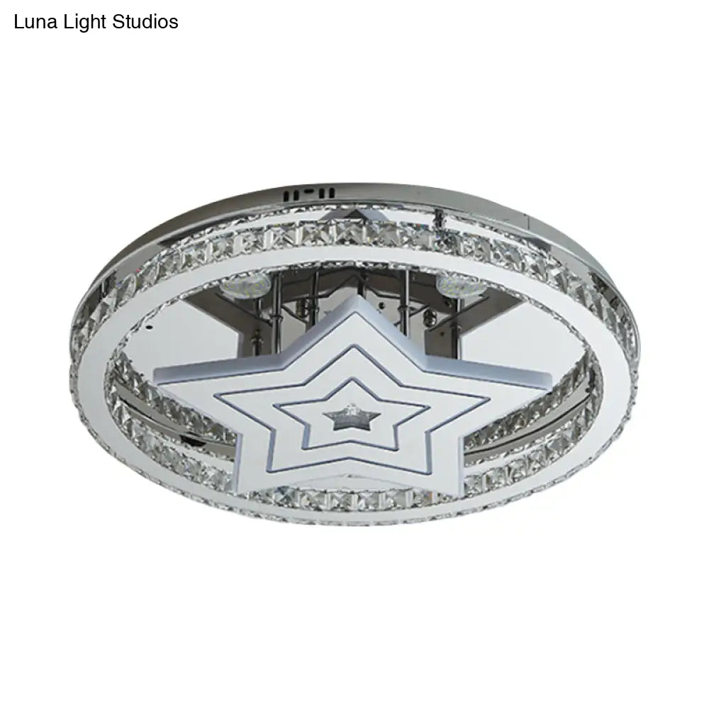 Modern Led Crystal Star Flush Mount Ceiling Light - Chrome Finish