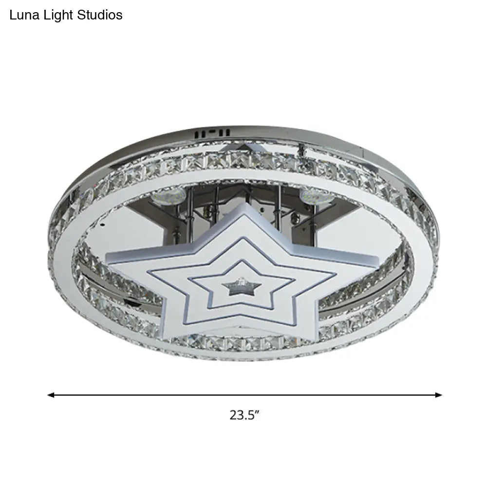 Modern Led Crystal Star Flush Mount Ceiling Light - Chrome Finish